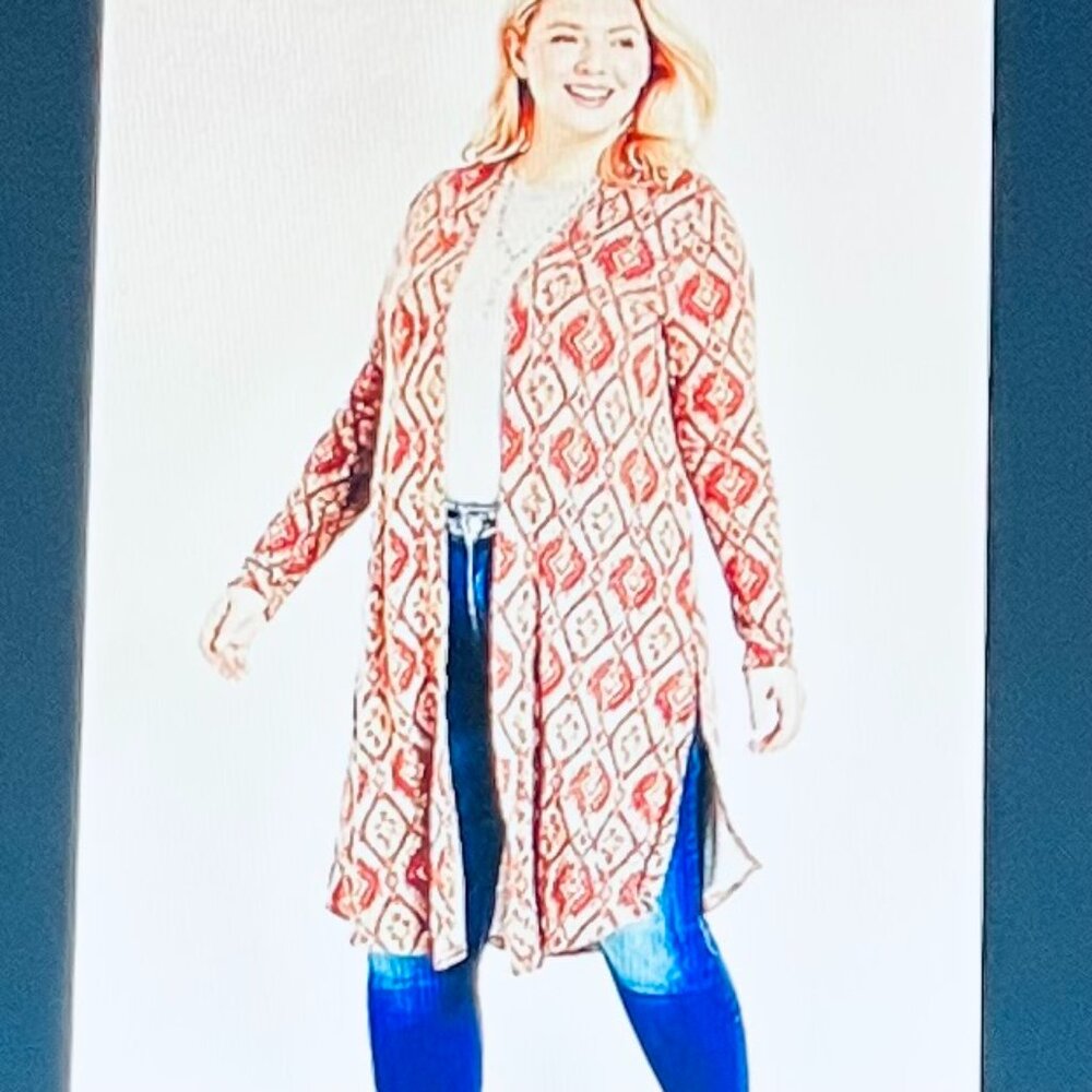 Maurices Geo Duster/Long Sweater in Orange/Brown (0X) New with Tag